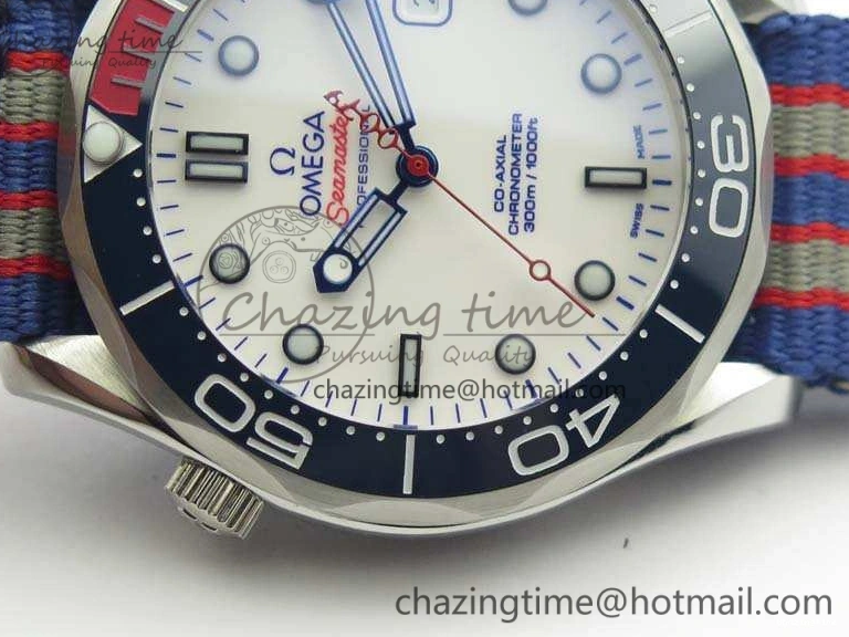 0213 FashionForward Seamaster 300M 007 SS URF 1:1 Best Edition White Dial Ceramic Bezel On Nylon Strap A2507(Free SS Bracelet) 8118